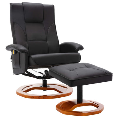 vidaXL Massage Chair with Footstool Black Faux Leather