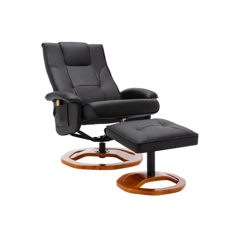 vidaXL Massage Chair with Footstool Black Faux Leather