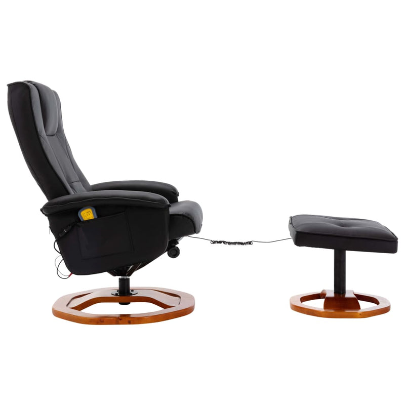vidaXL Massage Chair with Footstool Black Faux Leather