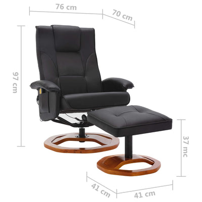 vidaXL Massage Chair with Footstool Black Faux Leather