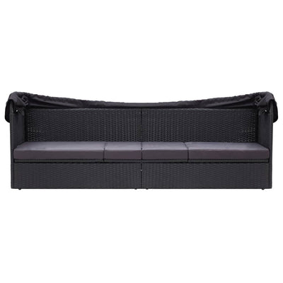 vidaXL Outdoor Sofa Bed with Canopy Poly Rattan Black