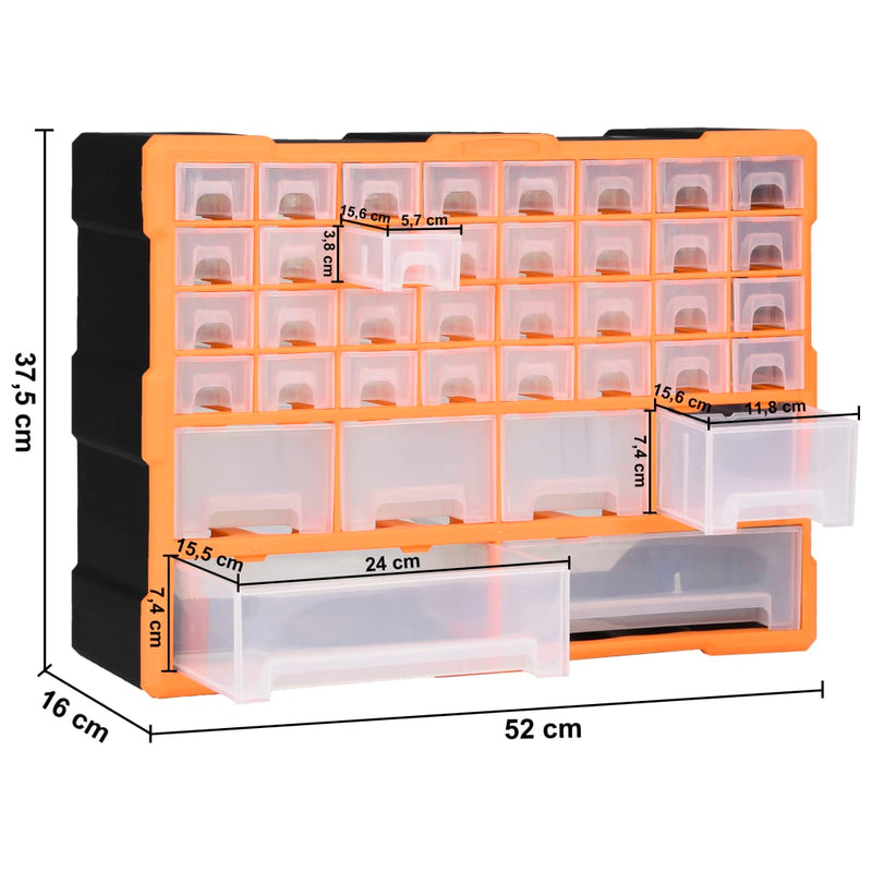 vidaXL Multi-drawer Organiser with 38 Drawers 52x16x37.5 cm