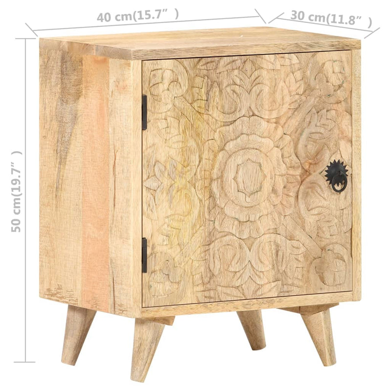vidaXL Carved Bedside Cabinet 40x30x50 cm Solid Mango Wood
