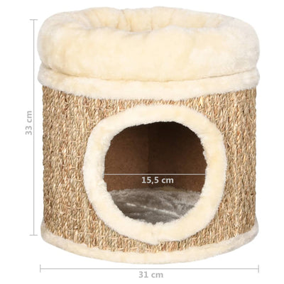 vidaXL Cat House with Luxury Cushion 33 cm Seagrass