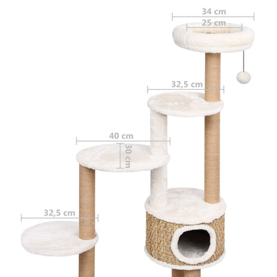 vidaXL Cat Tree with Luxury Cushion and Scratching Post 148cm Seagrass