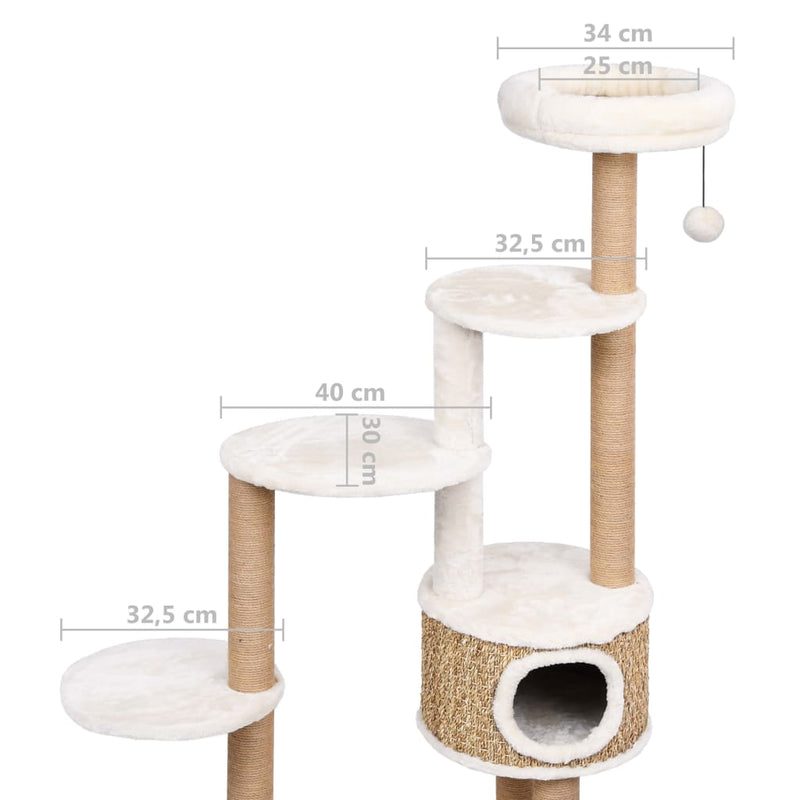 vidaXL Cat Tree with Luxury Cushion and Scratching Post 148cm Seagrass
