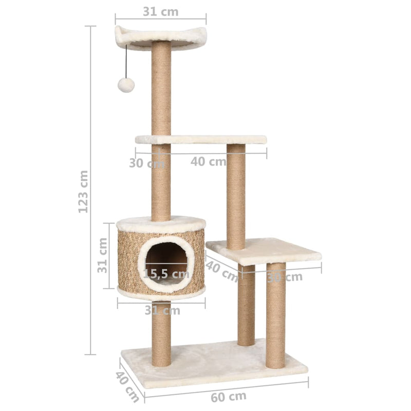 vidaXL Cat Tree with Scratching Post 123cm Seagrass
