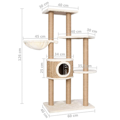 vidaXL Cat Tree with Scratching Post 126cm Seagrass