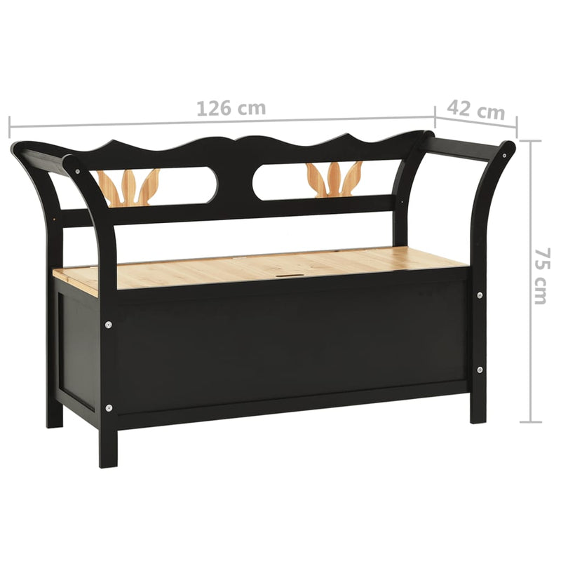 vidaXL Storage Bench 126 cm Black Solid Fir Wood