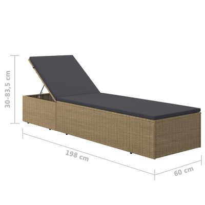vidaXL Sunlounger Poly Rattan Black and Dark Grey