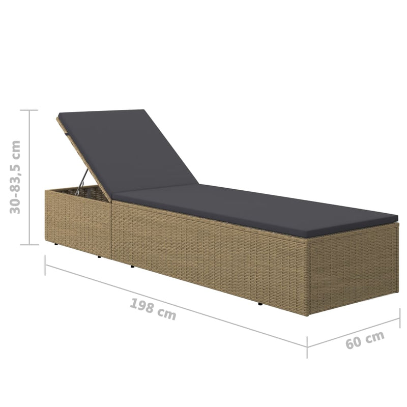 vidaXL Sunlounger Poly Rattan Black and Dark Grey