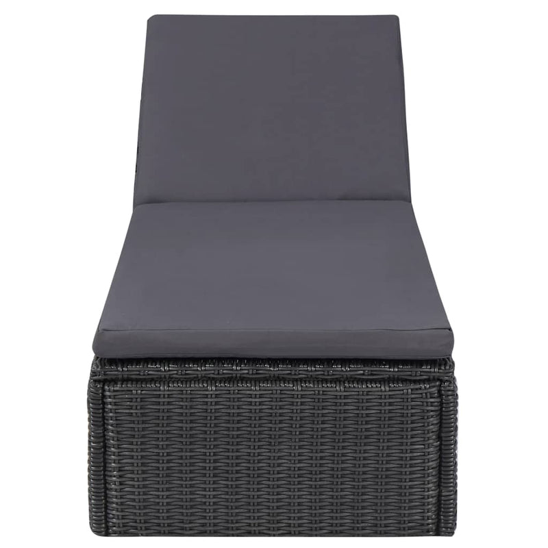 vidaXL Sunlounger Poly Rattan Black and Dark Grey