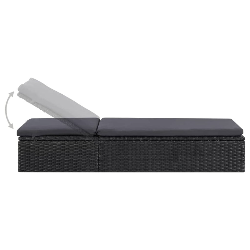 vidaXL Sunlounger Poly Rattan Black and Dark Grey