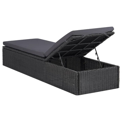 vidaXL Sunlounger Poly Rattan Black and Dark Grey