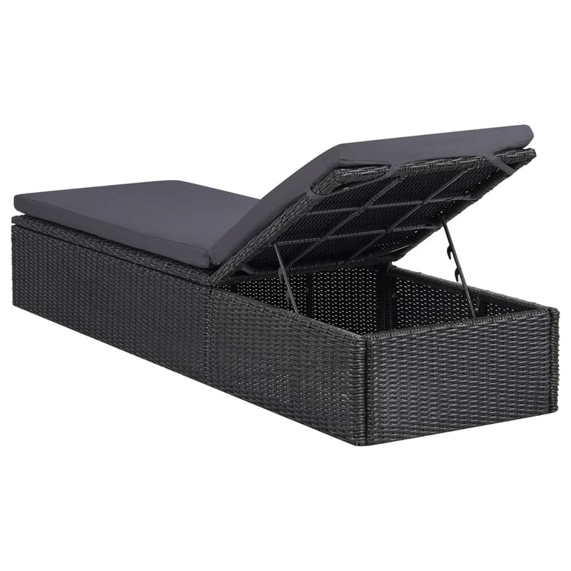 vidaXL Sunlounger Poly Rattan Black and Dark Grey