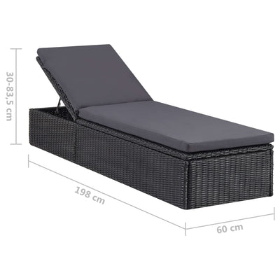 vidaXL Sunlounger Poly Rattan Black and Dark Grey