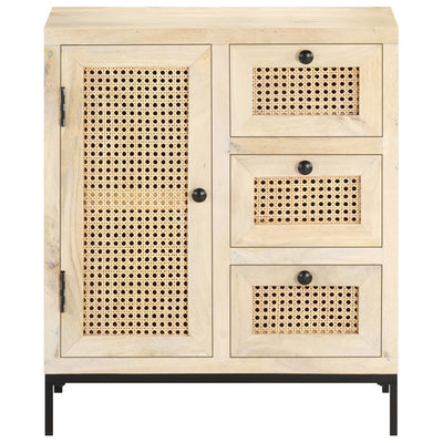 vidaXL Sideboard 60x35x70 cm Solid Mango Wood and Natural Cane