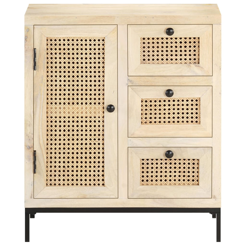 vidaXL Sideboard 60x35x70 cm Solid Mango Wood and Natural Cane
