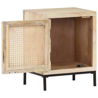 vidaXL Bedside Cabinet 40x30x50 cm Solid Mango Wood and Natural Cane