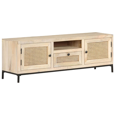 vidaXL TV Cabinet 120x30x40 cm Solid Mango Wood and Natural Cane