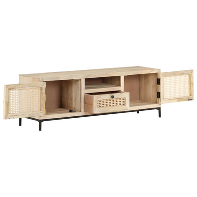 vidaXL TV Cabinet 120x30x40 cm Solid Mango Wood and Natural Cane