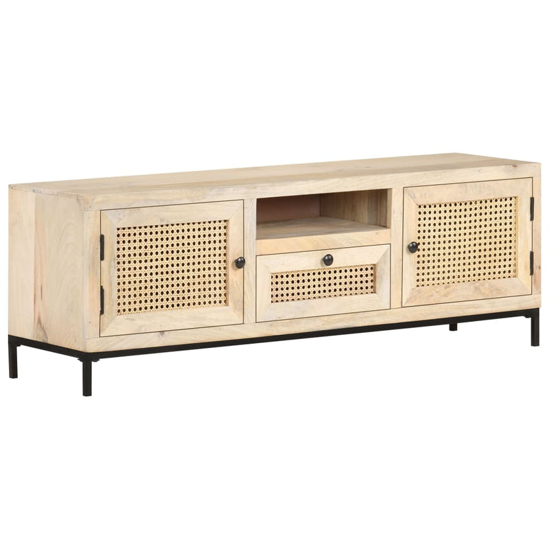 vidaXL TV Cabinet 120x30x40 cm Solid Mango Wood and Natural Cane