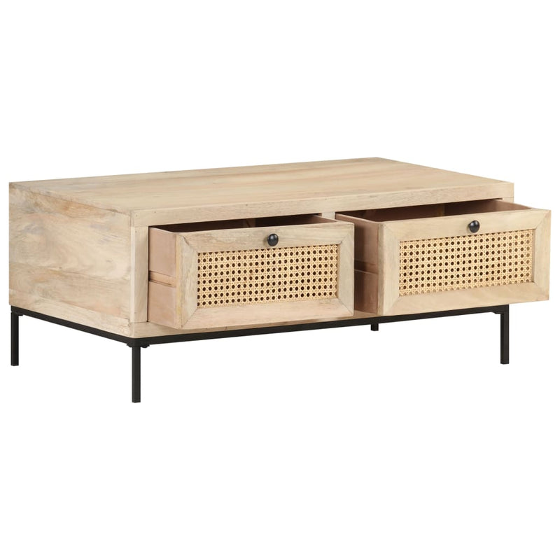 vidaXL Coffee Table 90x50x37 cm Solid Mango Wood and Natural Cane
