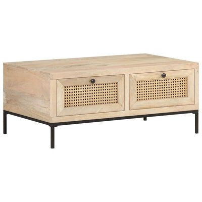 vidaXL Coffee Table 90x50x37 cm Solid Mango Wood and Natural Cane