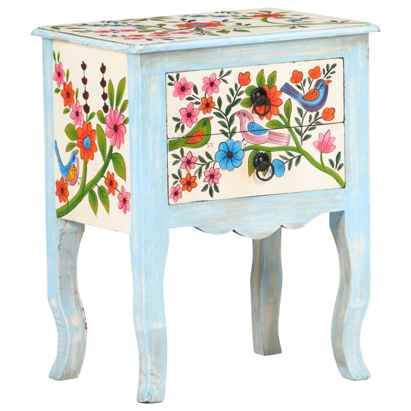 vidaXL Hand Painted Bedside Cabinet 40x30x50 cm Solid Mango Wood