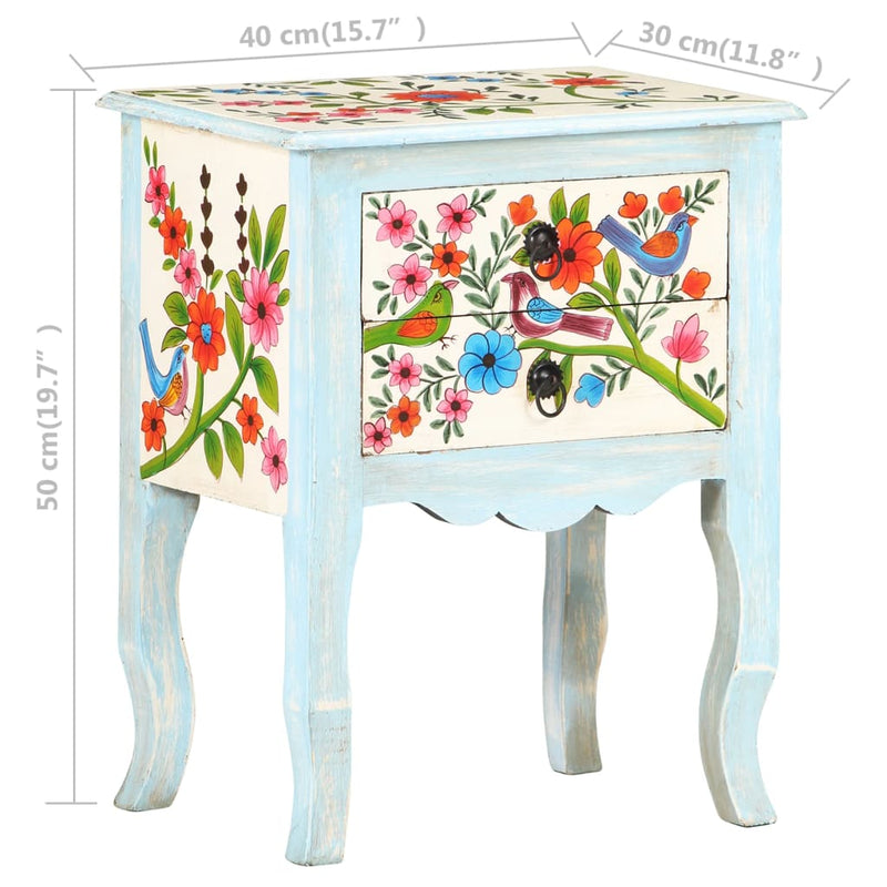 vidaXL Hand Painted Bedside Cabinet 40x30x50 cm Solid Mango Wood