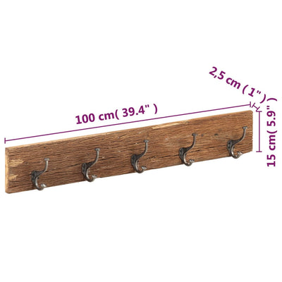 vidaXL Hall Hanger with 5 Hooks 100x2.5x15 cm Solid Reclaimed Wood