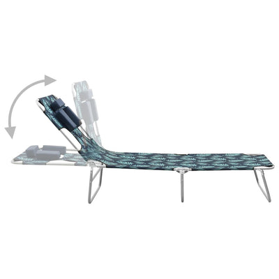 vidaXL Folding Sun Lounger with Head Cushion Steel Turqoise Blue