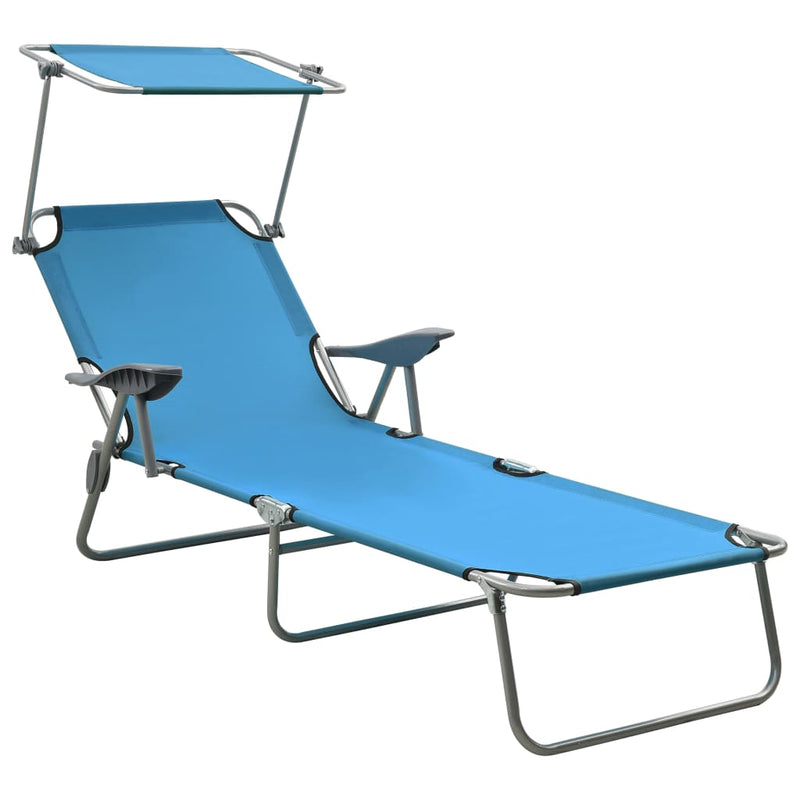 vidaXL Sun Lounger with Canopy Steel Blue