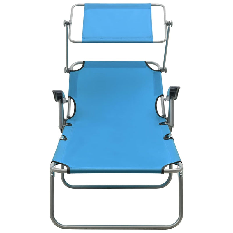 vidaXL Sun Lounger with Canopy Steel Blue