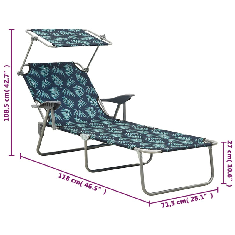 vidaXL Sun Lounger with Canopy Steel Blue