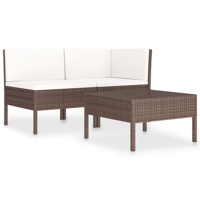 vidaXL 3 Piece Garden Lounge Set with Cushions Poly Rattan Brown