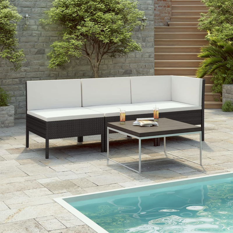 vidaXL 3 Piece Garden Lounge Set with Cushions Poly Rattan Brown