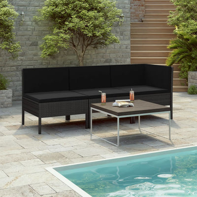 vidaXL 3 Piece Garden Lounge Set with Cushions Poly Rattan Brown