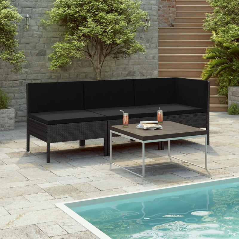 vidaXL 3 Piece Garden Lounge Set with Cushions Poly Rattan Brown