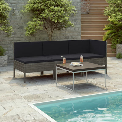 vidaXL 3 Piece Garden Lounge Set with Cushions Poly Rattan Brown