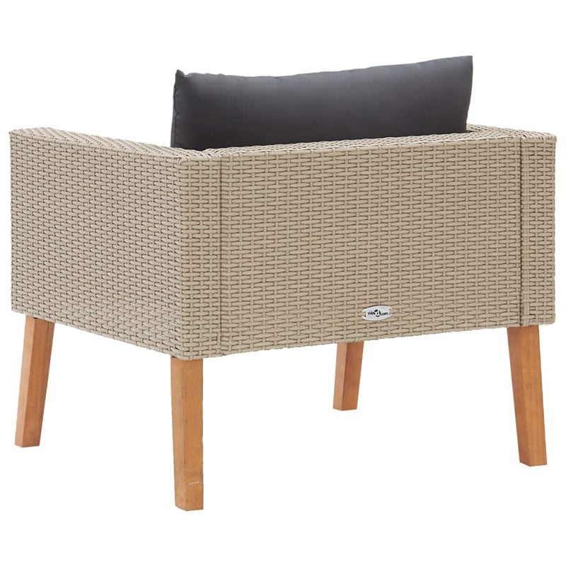 vidaXL Single Garden Sofa with Cushions Poly Rattan Beige
