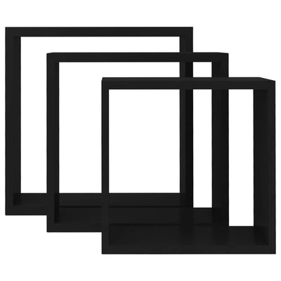 vidaXL Wall Cube Shelves 3 pcs Black MDF