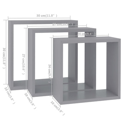 vidaXL Wall Cube Shelves 3 pcs Black MDF