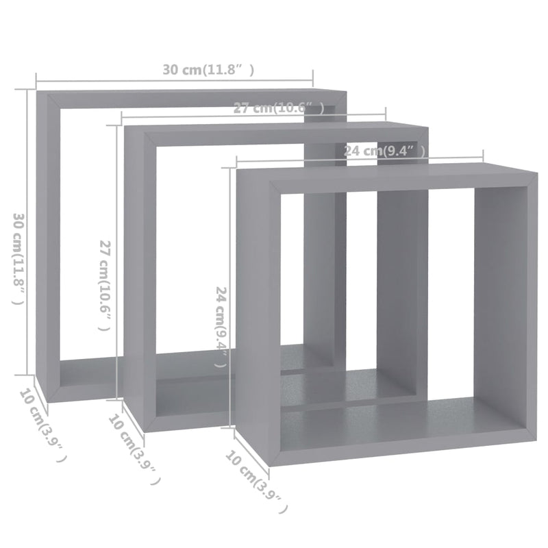 vidaXL Wall Cube Shelves 3 pcs Black MDF