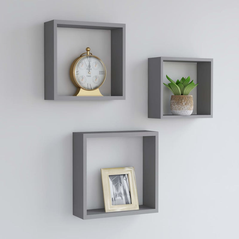 vidaXL Wall Cube Shelves 3 pcs Black MDF