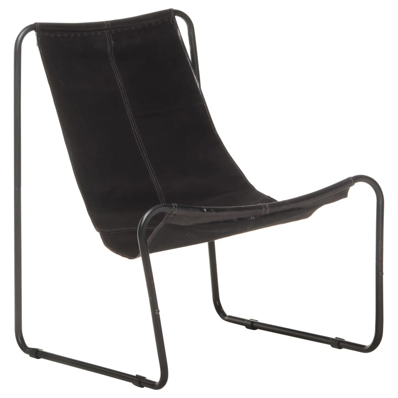 vidaXL Relaxing Chair Black Real Leather