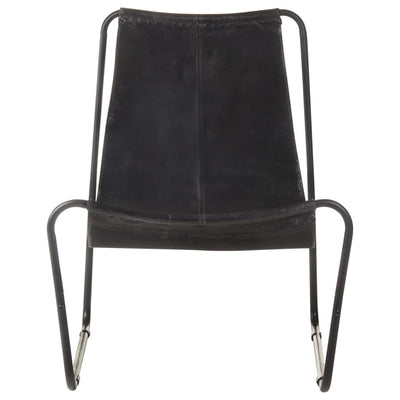 vidaXL Relaxing Chair Black Real Leather