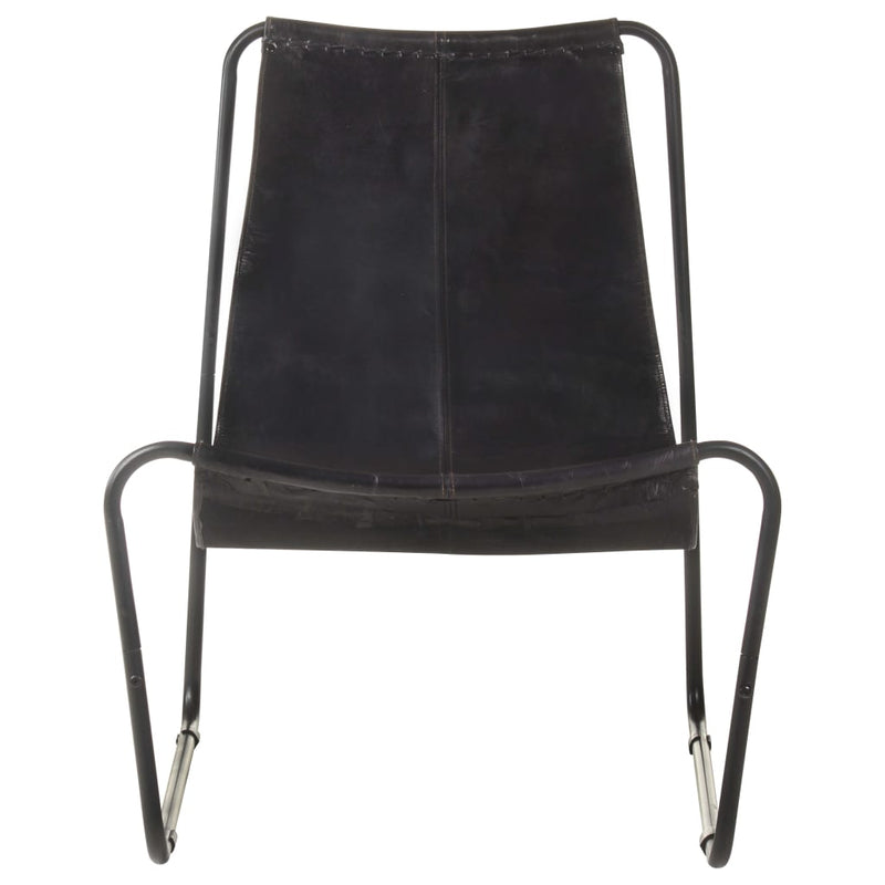 vidaXL Relaxing Chair Black Real Leather
