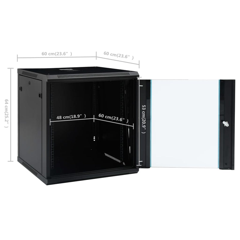 vidaXL 12U Wall Mounted Network Cabinet 19" IP20 600x600x640 mm