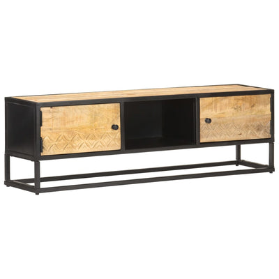 vidaXL TV Cabinet with Carved Door 130x30x40 cm Rough Mango Wood